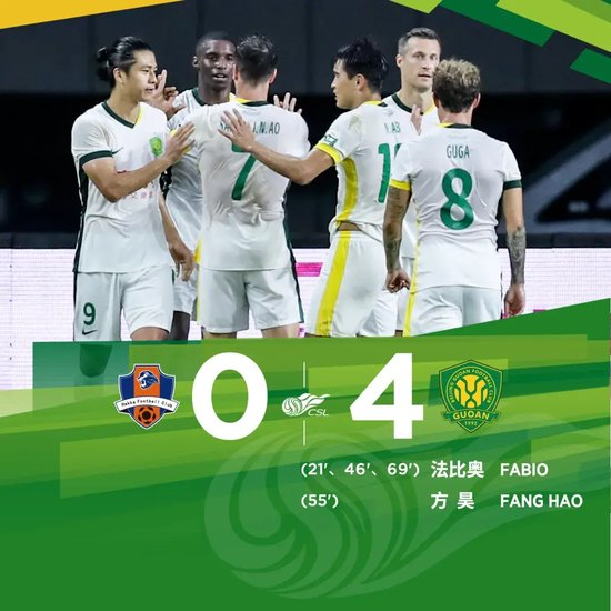 国安4-0梅州夺取半程冠军 法比奥帽子戏法终结5场球荒